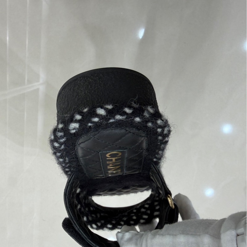 香奈兒 Chanel 厚底魔術粘拖鞋 黑色-15