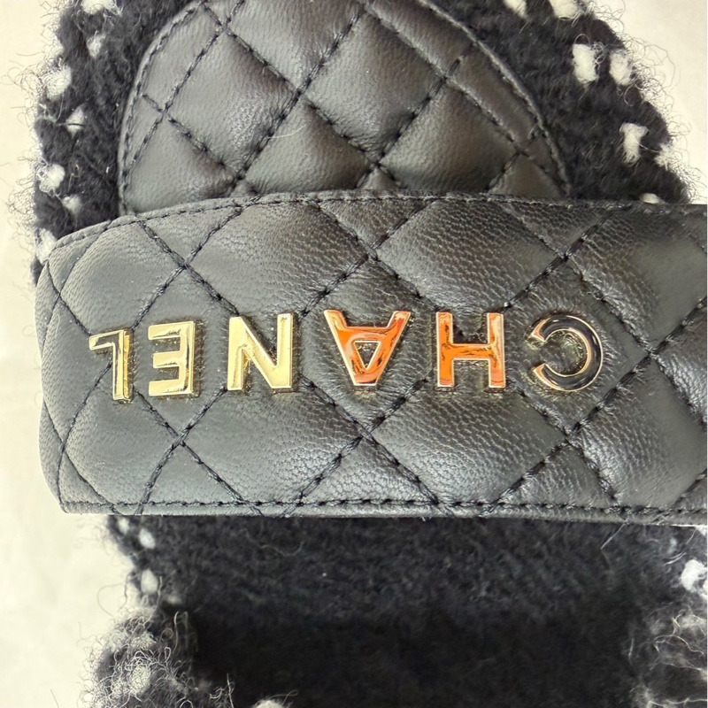 香奈兒 Chanel 厚底魔術粘拖鞋 黑色-18