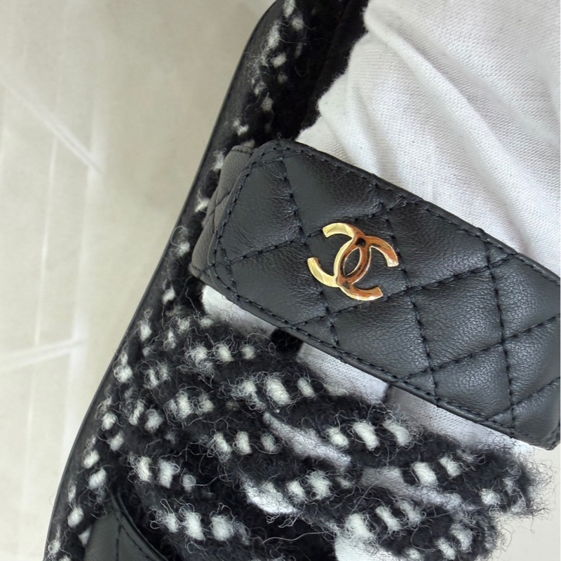 香奈兒 Chanel 厚底魔術粘拖鞋 黑色-20