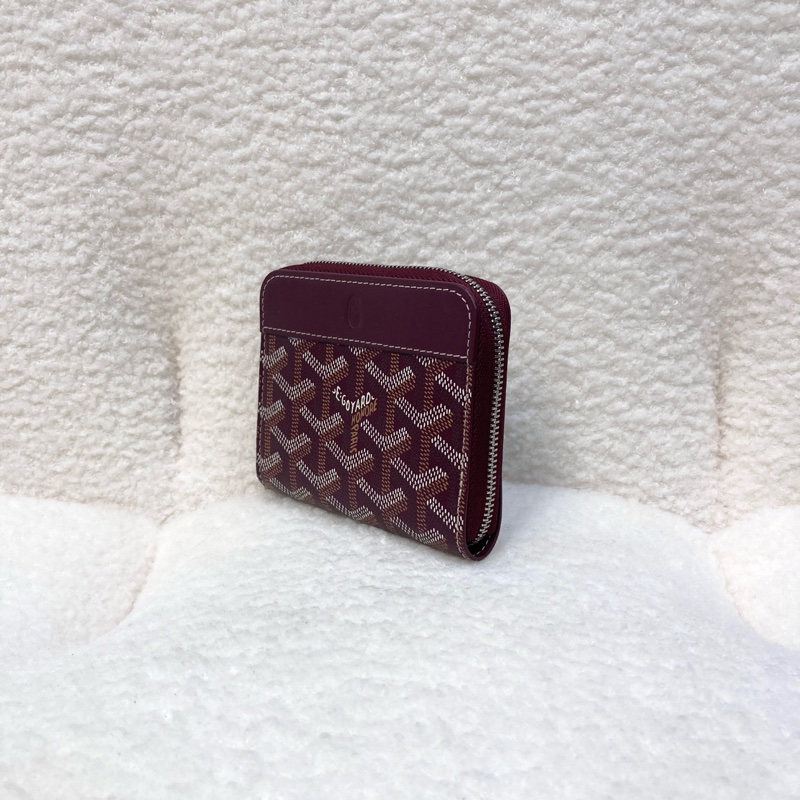 Goyard 戈雅酒紅色 Matignon PM ㄇ型拉鍊卡包｜經典Y字帆布短夾｜精品零錢包-3