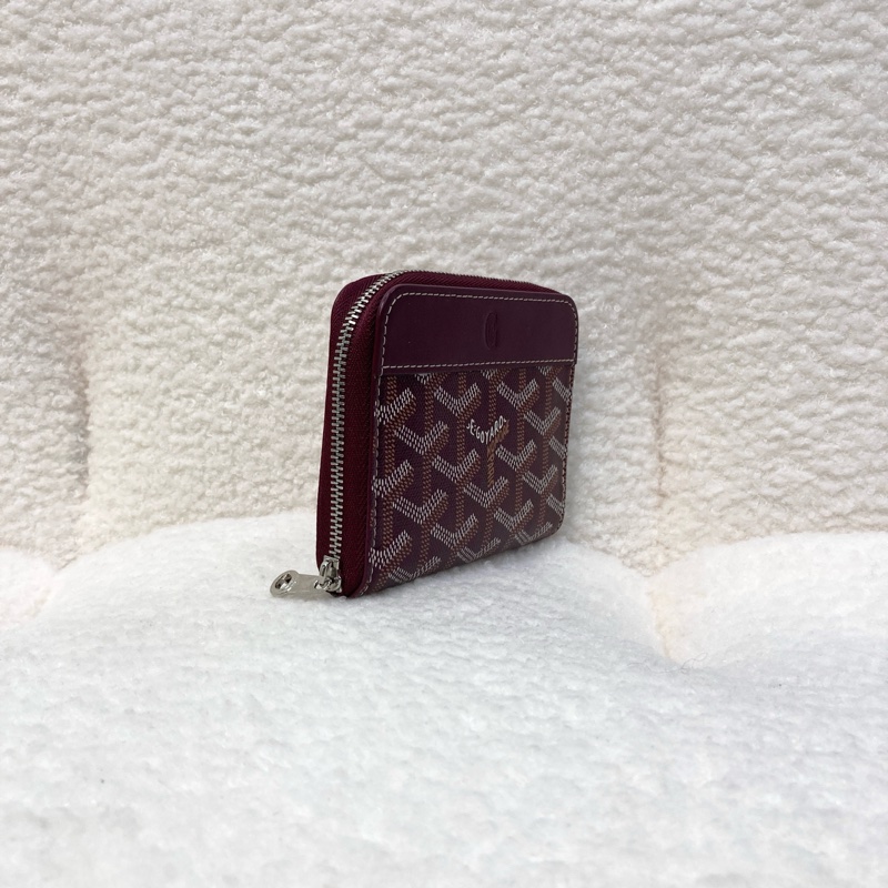 Goyard 戈雅酒紅色 Matignon PM ㄇ型拉鍊卡包｜經典Y字帆布短夾｜精品零錢包-4