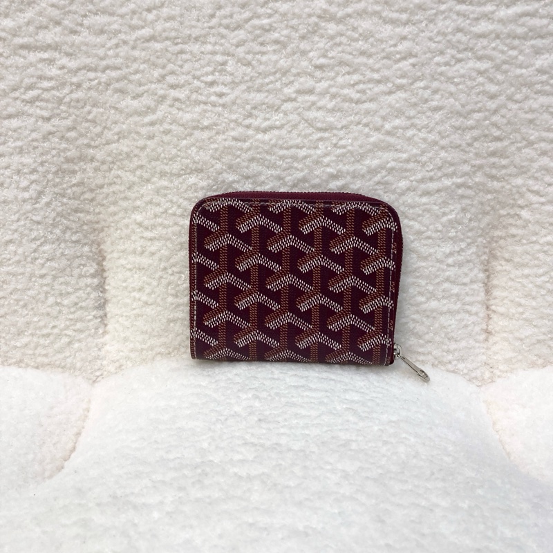 Goyard 戈雅酒紅色 Matignon PM ㄇ型拉鍊卡包｜經典Y字帆布短夾｜精品零錢包-5