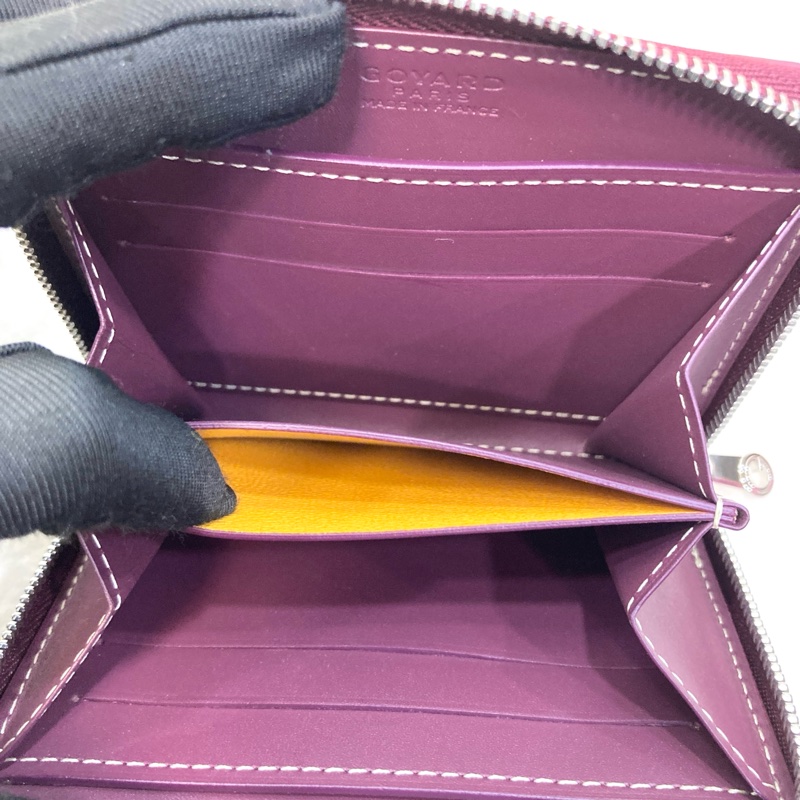 Goyard 戈雅酒紅色 Matignon PM ㄇ型拉鍊卡包｜經典Y字帆布短夾｜精品零錢包-10