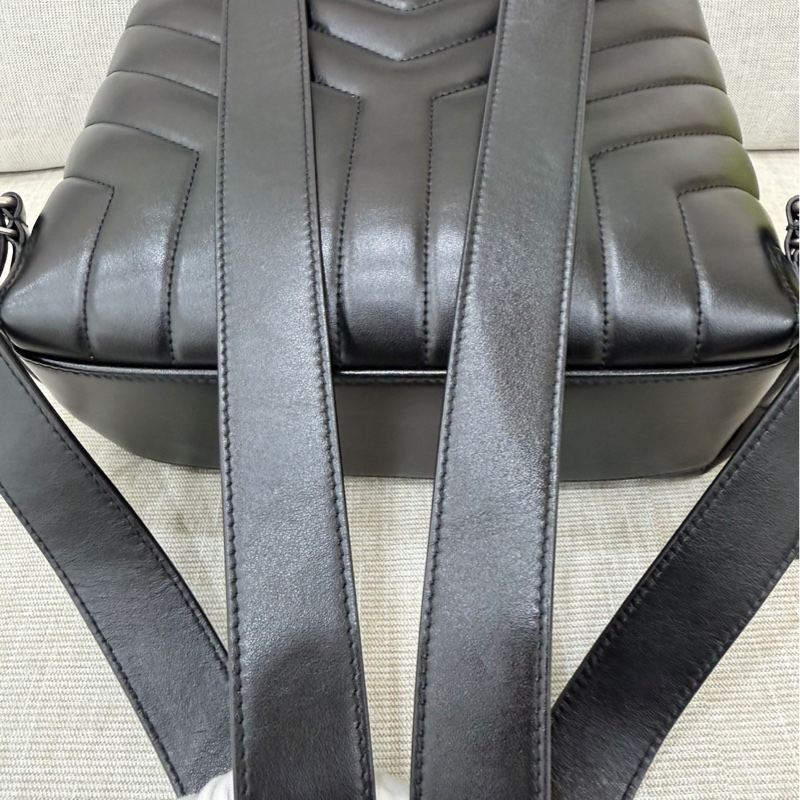 YSL聖羅蘭Loulou小羊皮V紋方胖子黑銀雙肩包-29