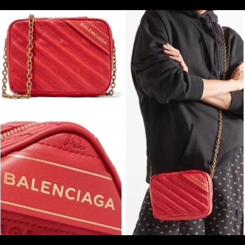 巴黎世家 Balenciaga 紅色 刺繡 復古金鍊 相機包 豆腐包 小方包 可斜背-2