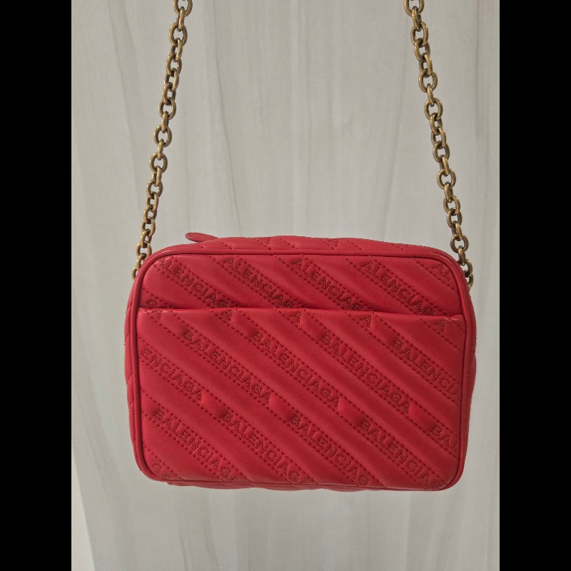 巴黎世家 Balenciaga 紅色 刺繡 復古金鍊 相機包 豆腐包 小方包 可斜背-4