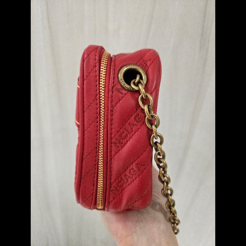 巴黎世家 Balenciaga 紅色 刺繡 復古金鍊 相機包 豆腐包 小方包 可斜背-7