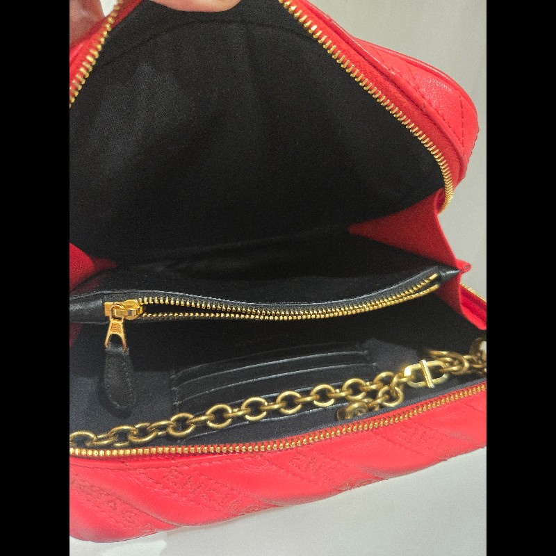 巴黎世家 Balenciaga 紅色 刺繡 復古金鍊 相機包 豆腐包 小方包 可斜背-16