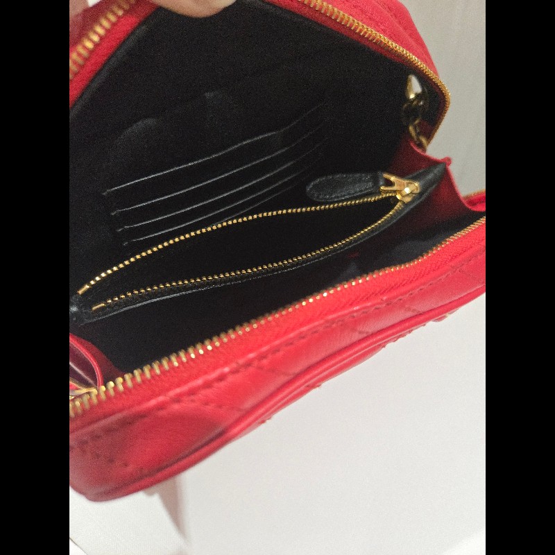 巴黎世家 Balenciaga 紅色 刺繡 復古金鍊 相機包 豆腐包 小方包 可斜背-17