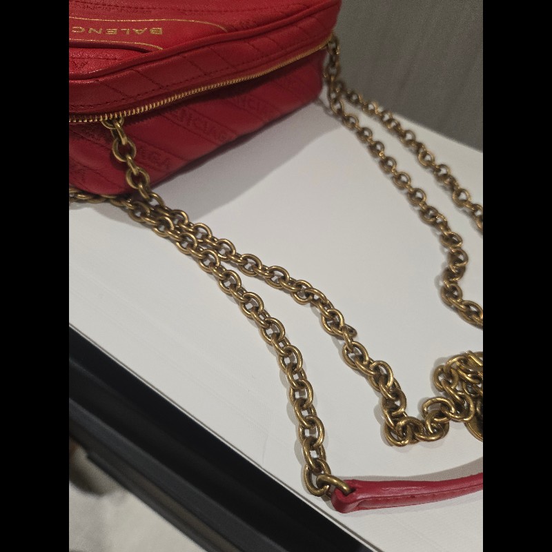 巴黎世家 Balenciaga 紅色 刺繡 復古金鍊 相機包 豆腐包 小方包 可斜背-19