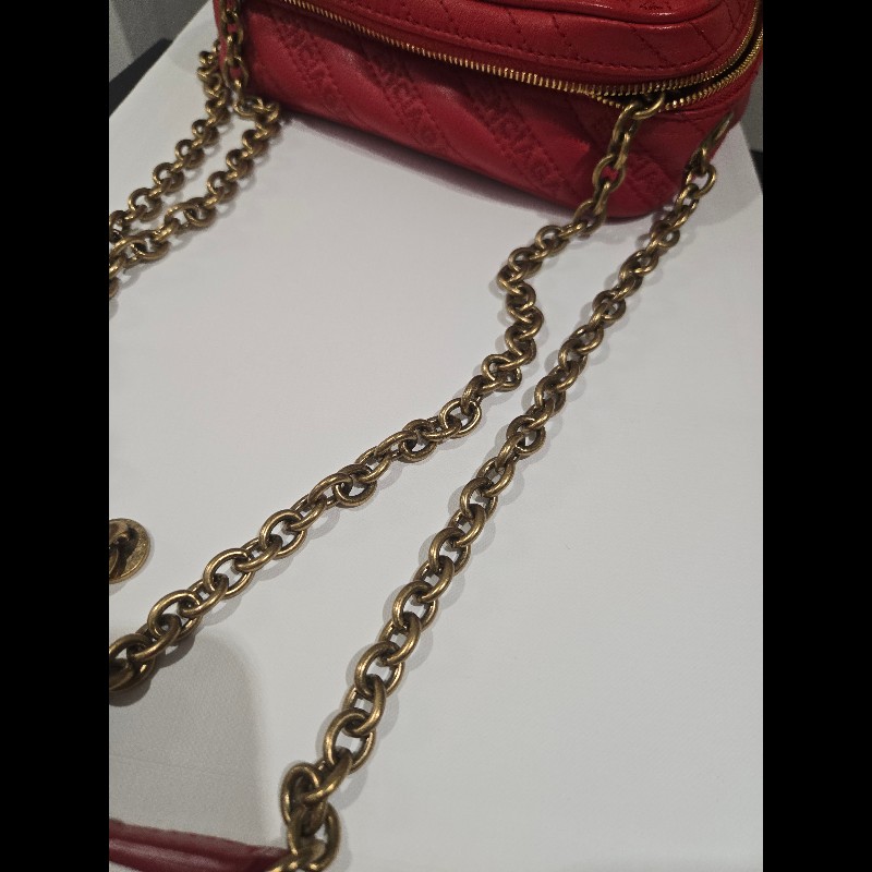 巴黎世家 Balenciaga 紅色 刺繡 復古金鍊 相機包 豆腐包 小方包 可斜背-20