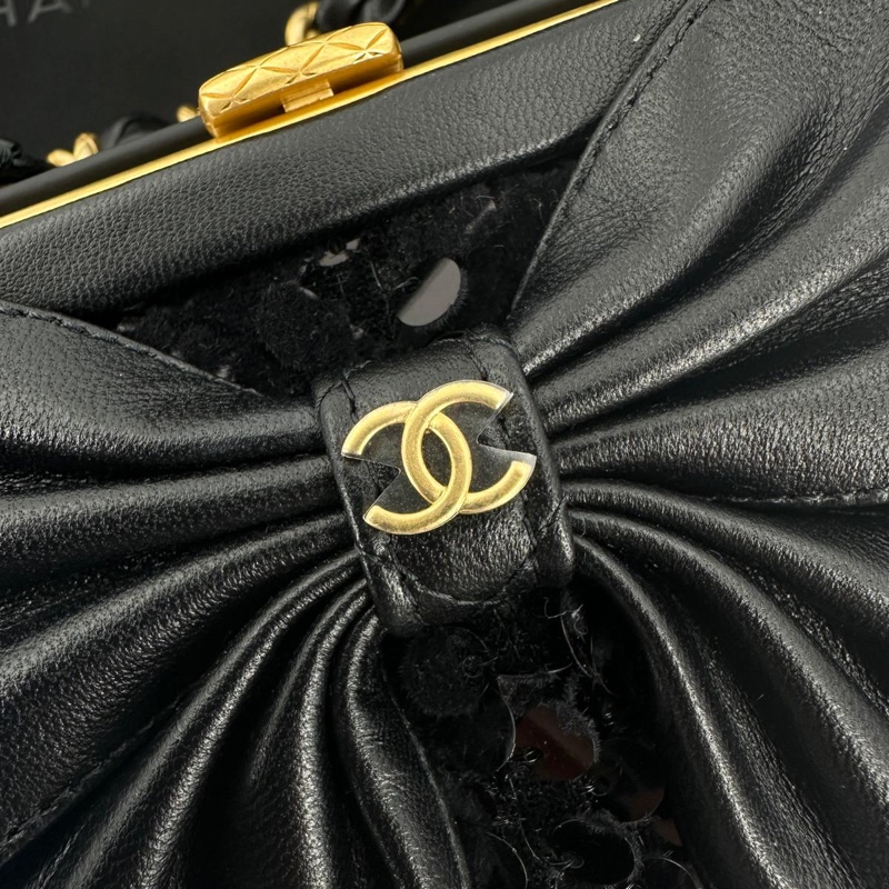 Chanel 24A Sequin Lambskin Tweed Black Bow Mini Clutch Bag-3