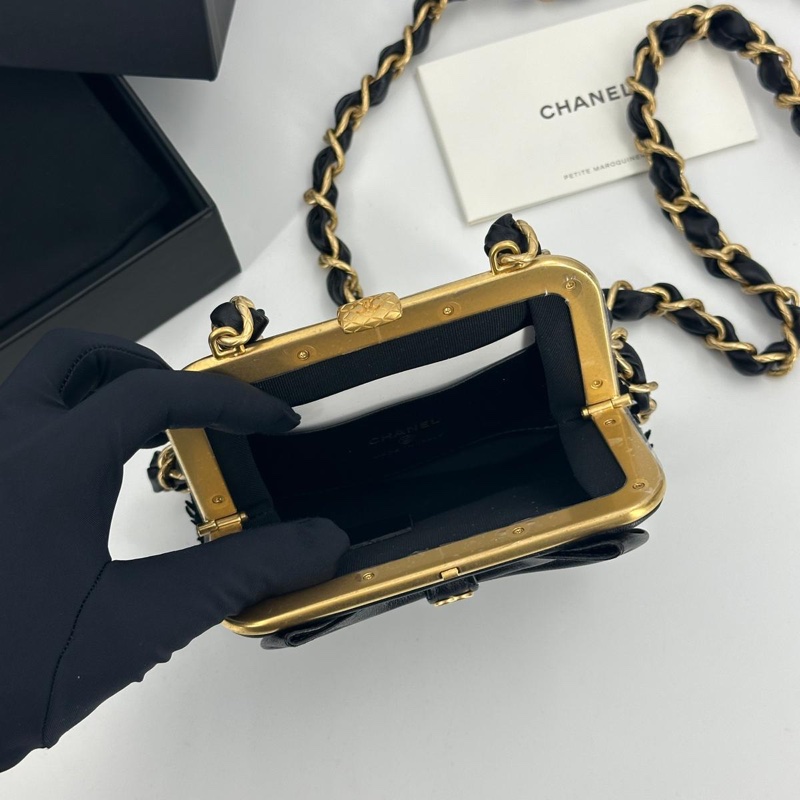 Chanel 24A Sequin Lambskin Tweed Black Bow Mini Clutch Bag-8