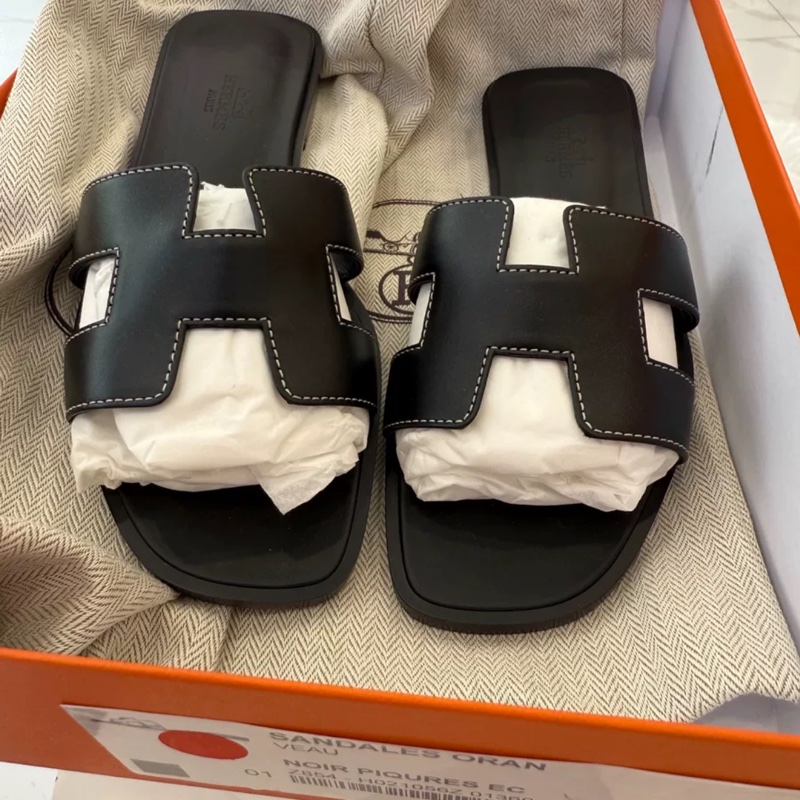 【全新帶盒✨經典保植👍🏻舒服不累腳💃🏻】Hermes 愛馬仕Oran 小牛皮 H拖鞋 黑色 36碼-1