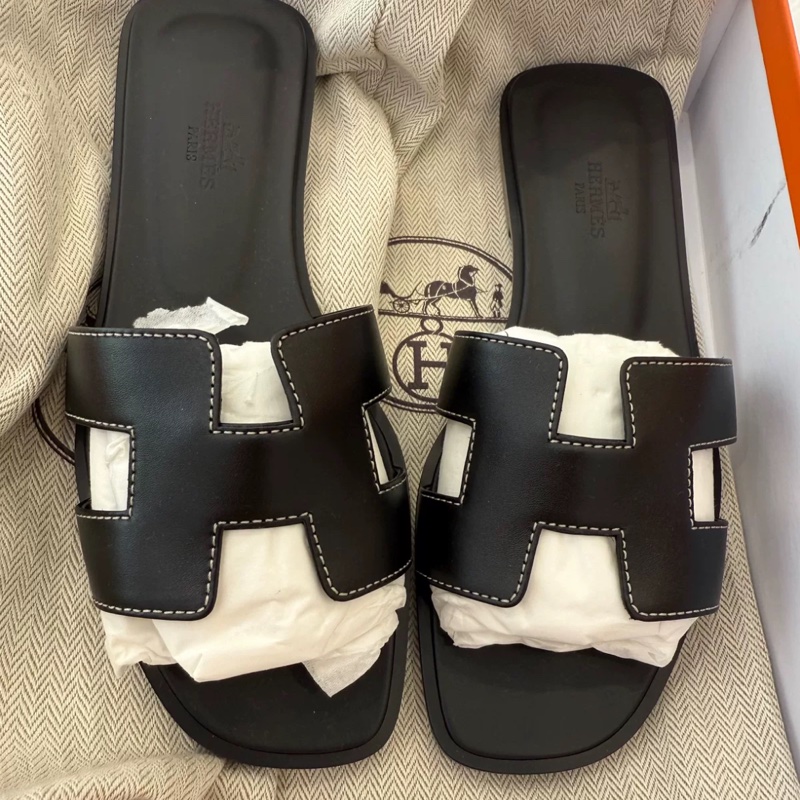 【全新帶盒✨經典保植👍🏻舒服不累腳💃🏻】Hermes 愛馬仕Oran 小牛皮 H拖鞋 黑色 36碼-2