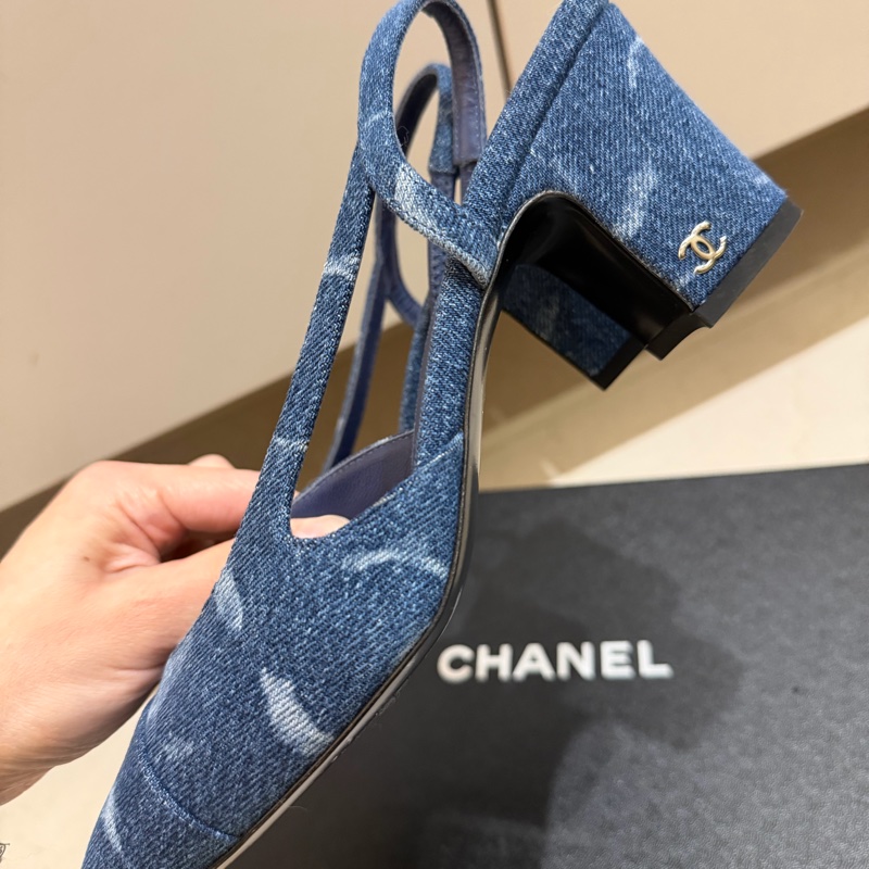 Chanel牛仔低跟涼鞋-2