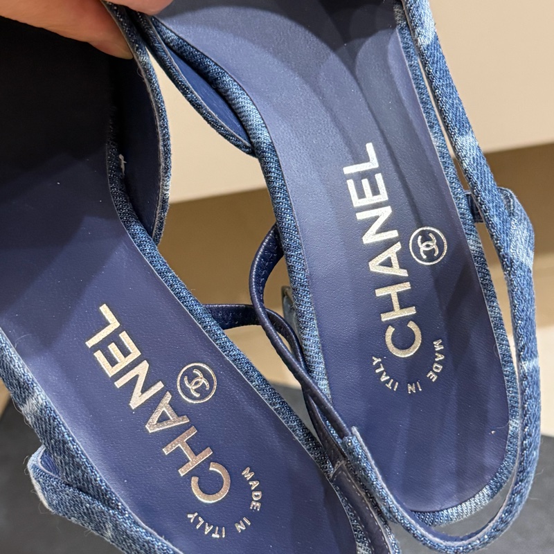 Chanel牛仔低跟涼鞋-4