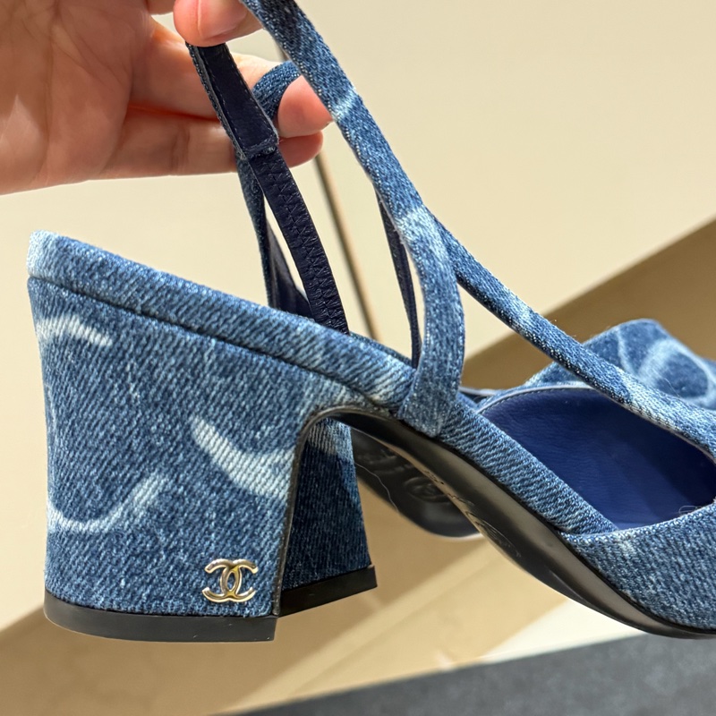 Chanel牛仔低跟涼鞋-6