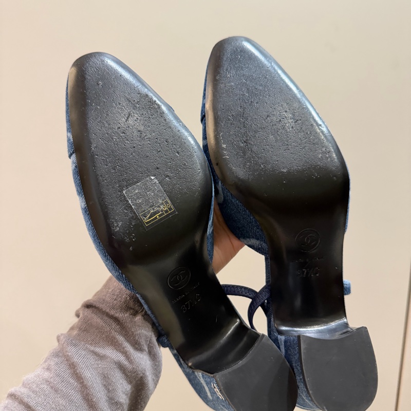 Chanel牛仔低跟涼鞋-7