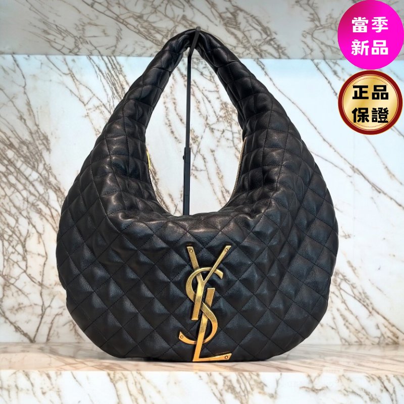 ✨2026季度全新✨Saint Laurent 858160 YSL ICARE 菱格紋小羊皮彎月包 黑色-0