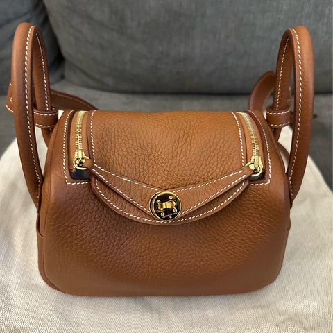 Hermès MINI LINDY 金棕色37 U刻