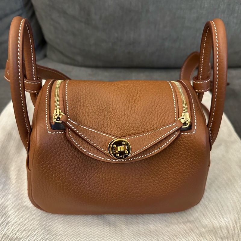 Hermès MINI LINDY 金棕色37 U刻-0