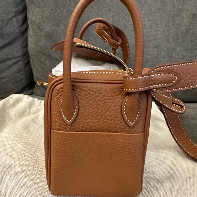 Hermès MINI LINDY 金棕色37 U刻-2