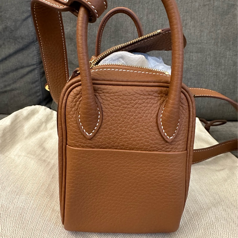 Hermès MINI LINDY 金棕色37 U刻-3