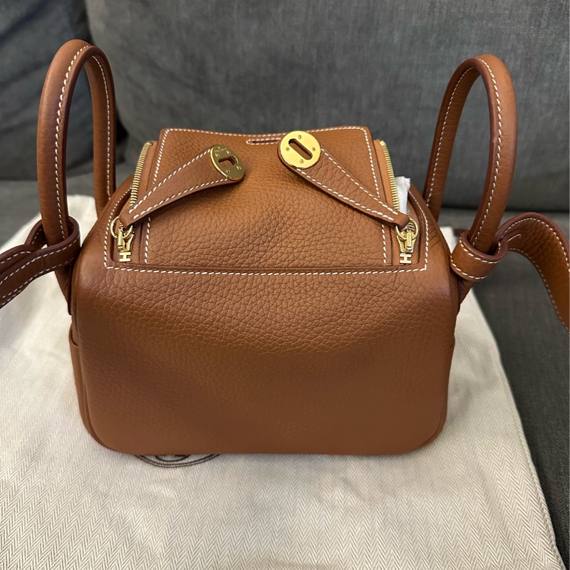 Hermès MINI LINDY 金棕色37 U刻-6