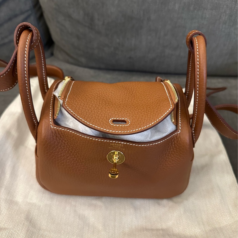 Hermès MINI LINDY 金棕色37 U刻-7