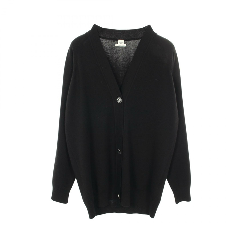 愛馬仕黑色真絲羊絨針織開襟衫，二手女款，尺寸34-0