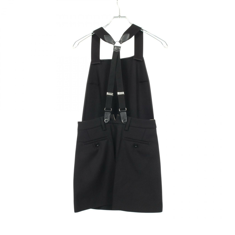 PRADA 露背吊帶斜紋布迷你連身裙 #36 黑色羊毛半身裙 二手女裝-1