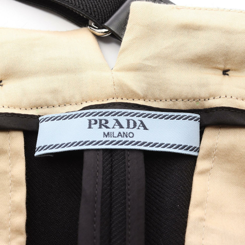 PRADA 露背吊帶斜紋布迷你連身裙 #36 黑色羊毛半身裙 二手女裝-2