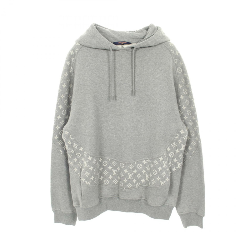 路易威登 Monogram 圓形剪裁連帽衫，純棉灰色，二手，M 碼-0