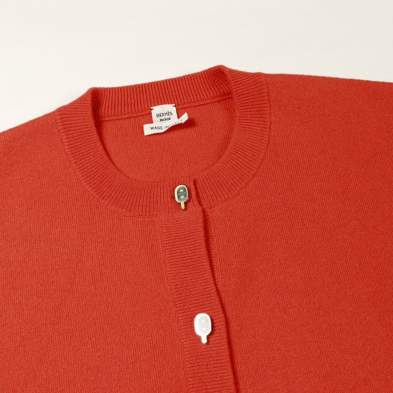 愛馬仕趣味冰淇淋圖案開襟針織衫 4E2723DB 羊絨橙色 二手 #36-4