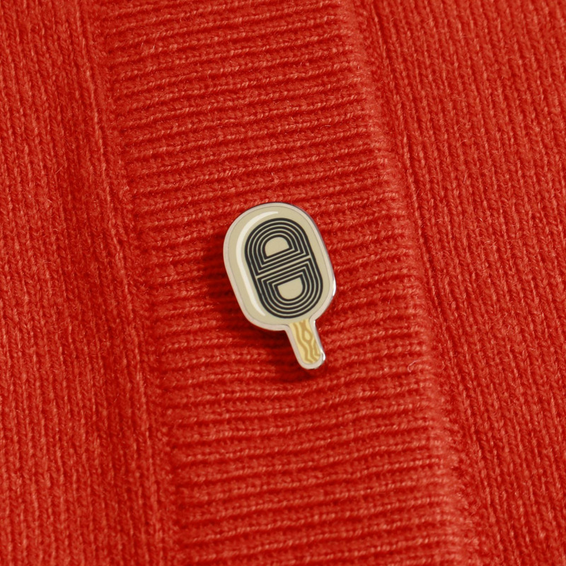 愛馬仕趣味冰淇淋圖案開襟針織衫 4E2723DB 羊絨橙色 二手 #36-6