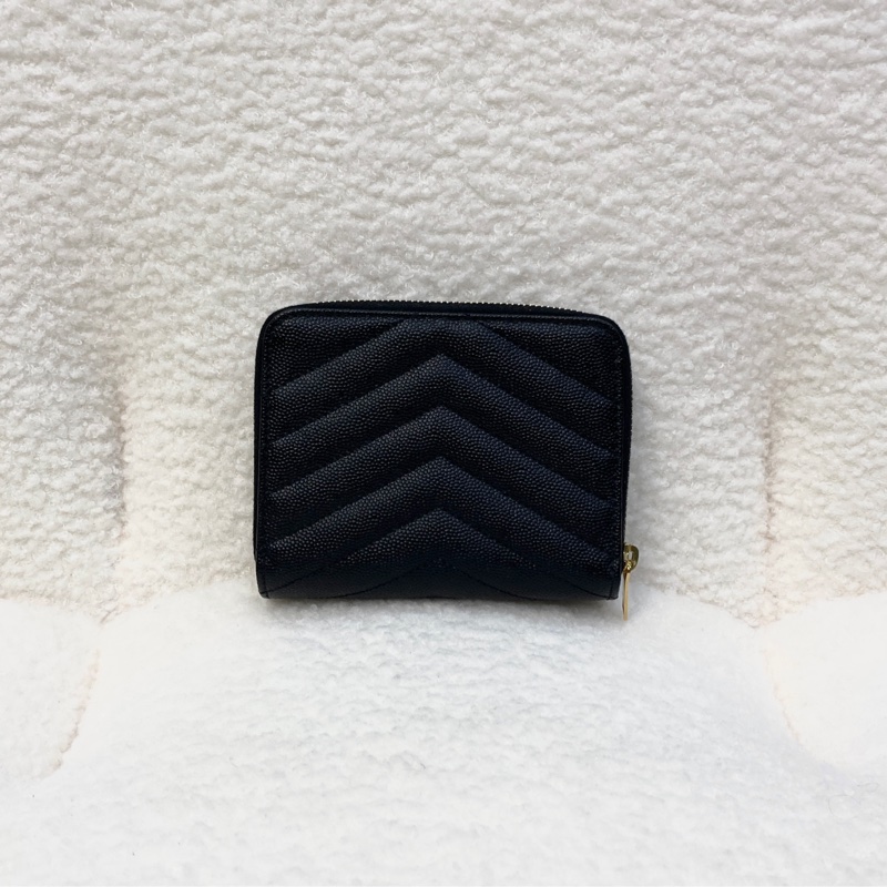 Saint Laurent YSL 黑金V紋短夾 CASSANDRE粒面牛皮 對開拉鍊零錢短夾 668288-4