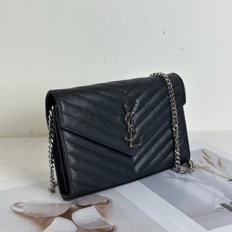 YSL 經典V紋粒面牛皮WOC - 22黑銀-4