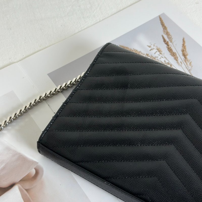 YSL 經典V紋粒面牛皮WOC - 22黑銀-7