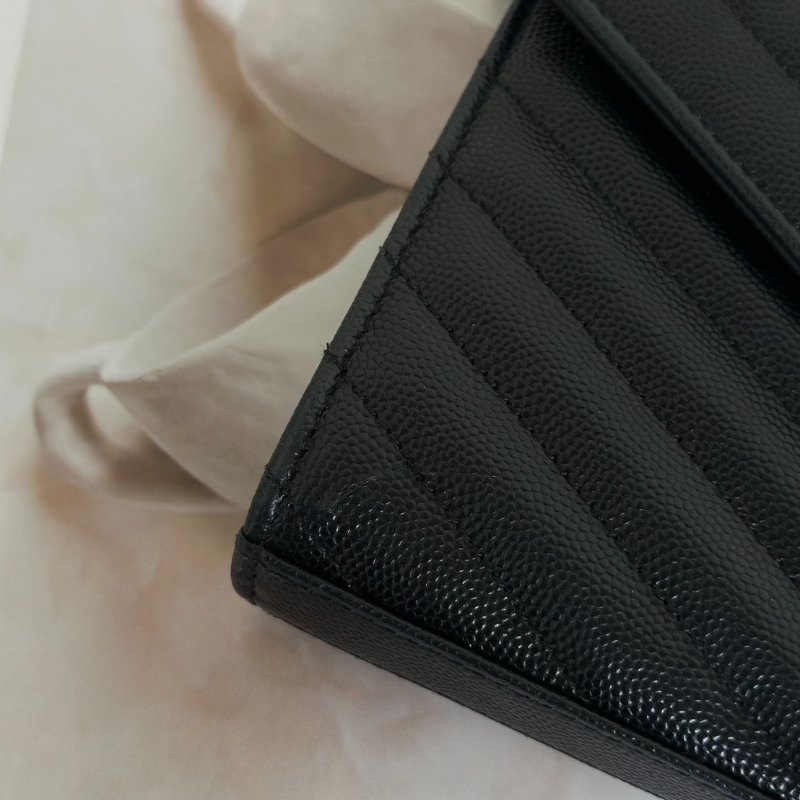 YSL 經典V紋粒面牛皮WOC - 22黑銀-8