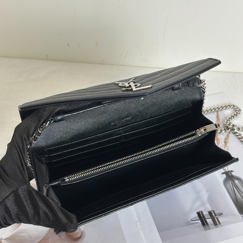 YSL 經典V紋粒面牛皮WOC - 22黑銀-9