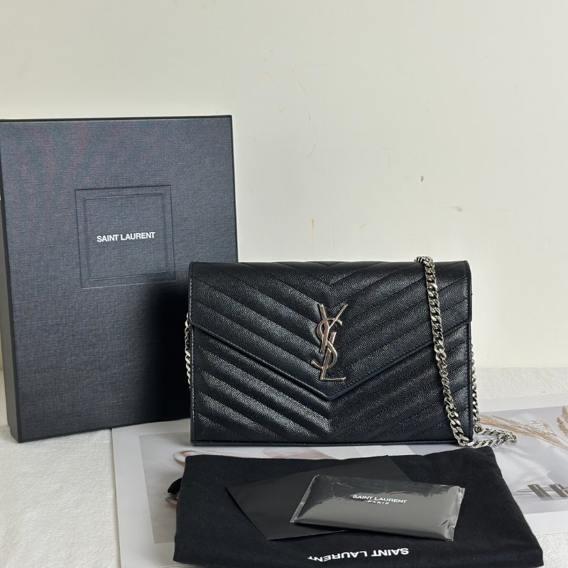 YSL 經典V紋粒面牛皮WOC - 22黑銀-10