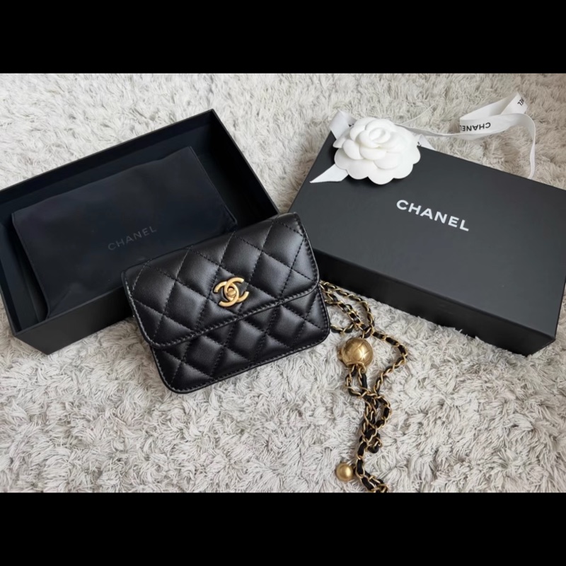 Chanel Mini WOC 黑金羊皮金球包 芯片款-2