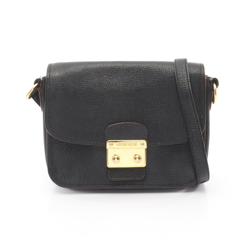 Miu Miu MADRAS BICOLORE 馬德拉斯斜挎包 RTC460 皮革 黑色 二手-0