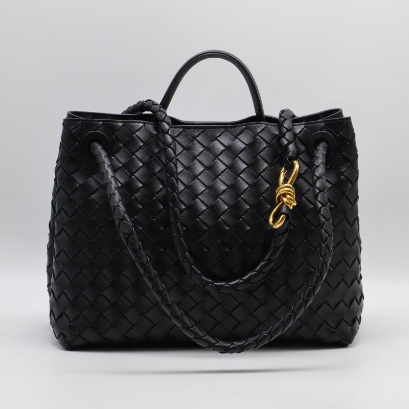 BOTTEGA VENETA Andiamo編織單肩包 - 中號黑金-0