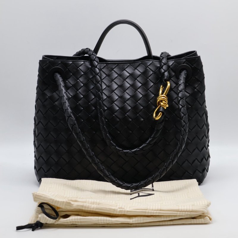 BOTTEGA VENETA Andiamo編織單肩包 - 中號黑金-27