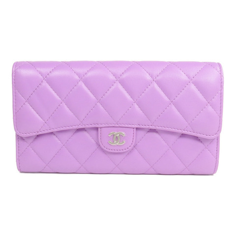 CHANEL 羊皮皮革Long Wallet銀扣長錢包