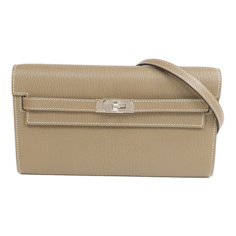 HERMES Chevre Mysore皮革Kelly To Go銀扣肩背袋Etoupe