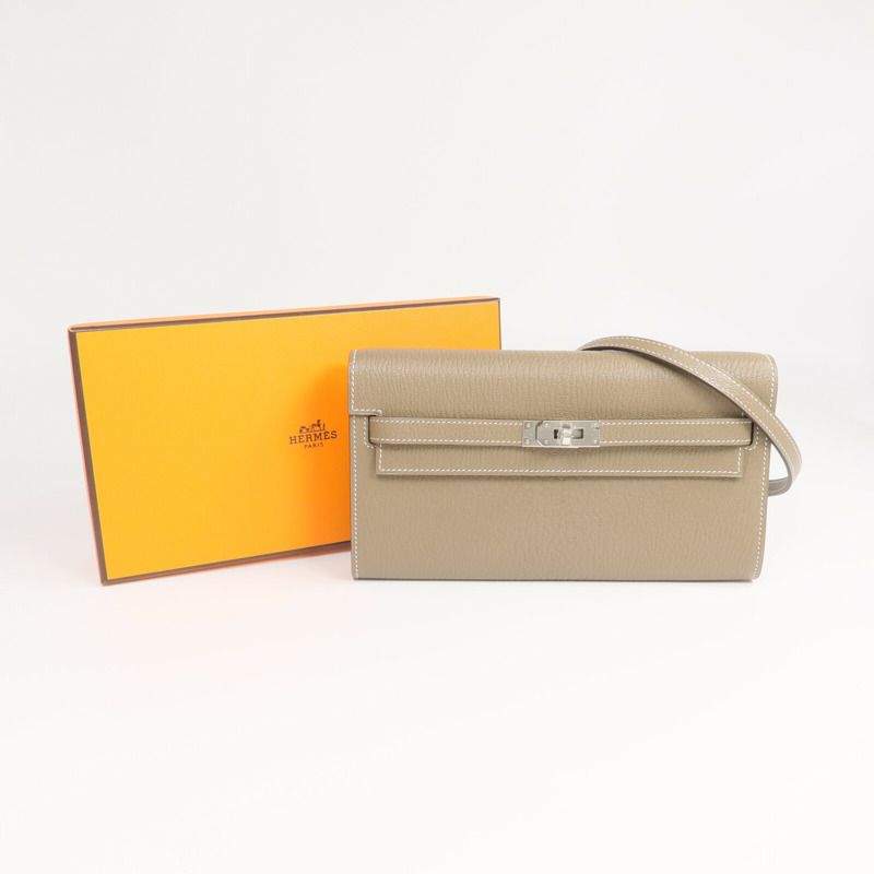 HERMES Chevre Mysore皮革Kelly To Go銀扣肩背袋Etoupe-14