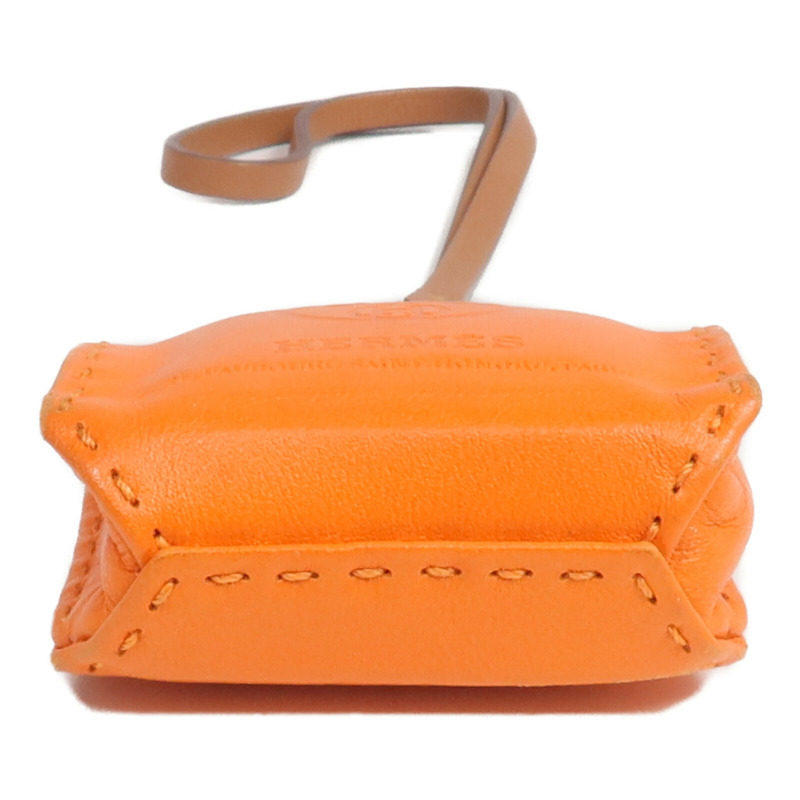 HERMES Milo/Swift皮革Sac Orange Bag Charm掛飾Orange H-2
